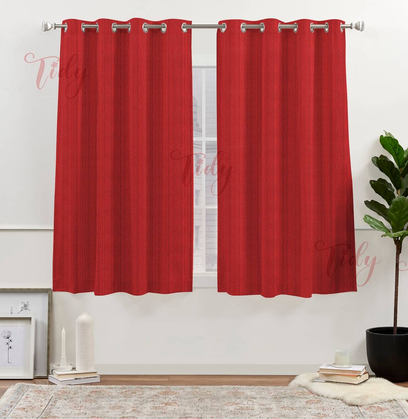 Tidy Vertical Striped Room Darkening Eyelet Curtain 5 ft ( Pack of 2 ) - Maroon Tidy Vertical Striped Room Darkening Eyelet Curtain 5 ft ( Pack of 2 ) - Maroon