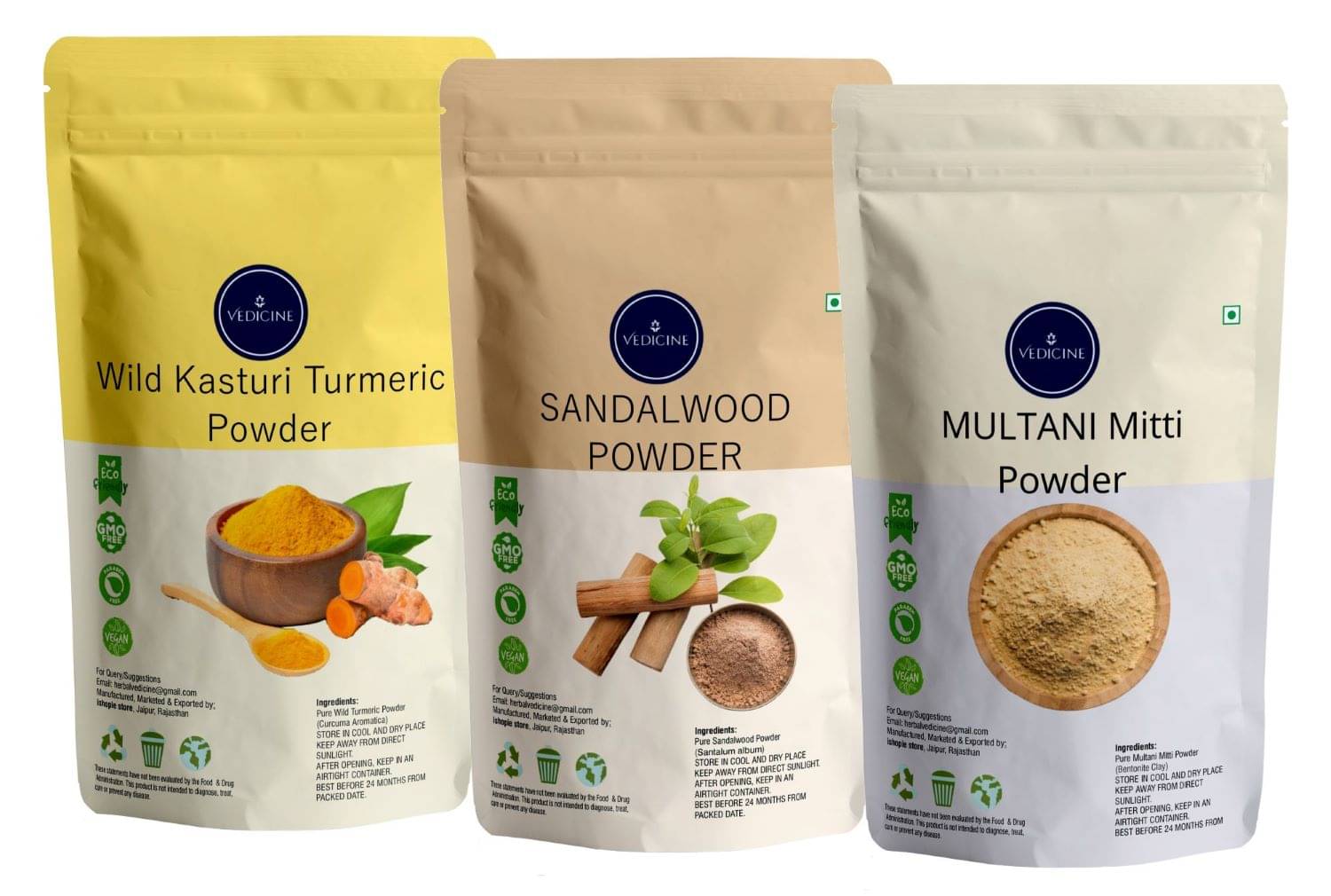     			Vedicine Wild Turmeric Multani Mitti Powder, Sandlwood Powder for face pack (300 g)