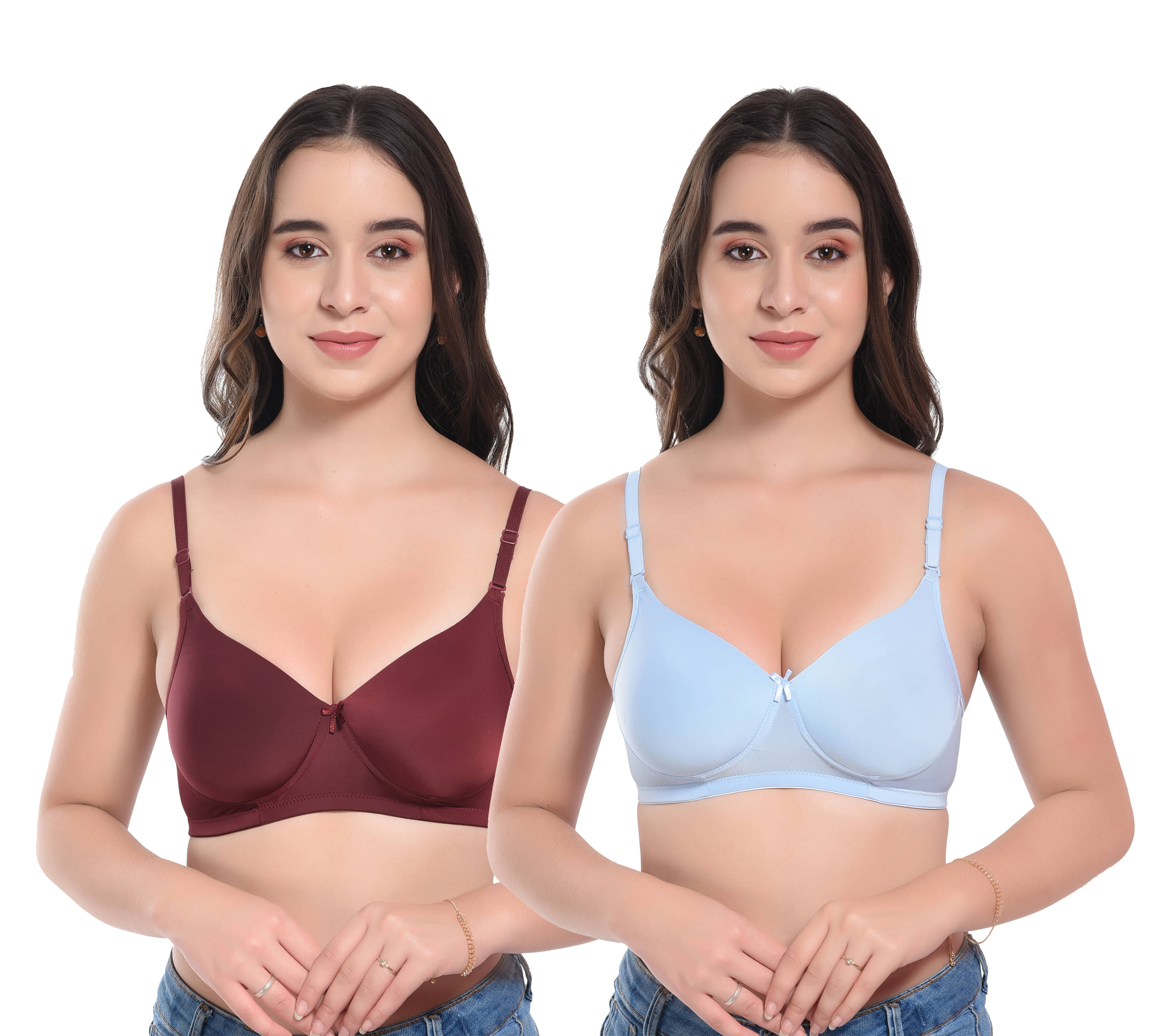     			Viral Girl Pack of 2 Lycra Heavily Padded Women's Push Up Bra ( Light Blue ) VM-MIKA-MAROON-SKYBLUE