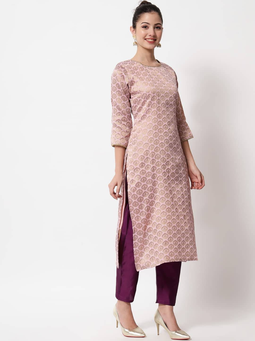 VredeVogel Cotton Silk Embellished Kurti With Pants Women's Stitched Salwar Suit - Pink ( Pack of 1 ) VredeVogel Cotton Silk Embellished Kurti With Pants Women's Stitched Salwar Suit - Pink ( Pack of 1 )