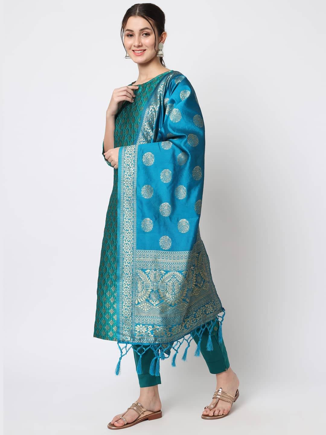VredeVogel Cotton Silk Embellished Kurti With Pants Women's Stitched Salwar Suit - Green ( Pack of 1 )     			VredeVogel Cotton Silk Embellished Kurti With Pants Women's Stitched Salwar Suit - Green ( Pack of 1 )