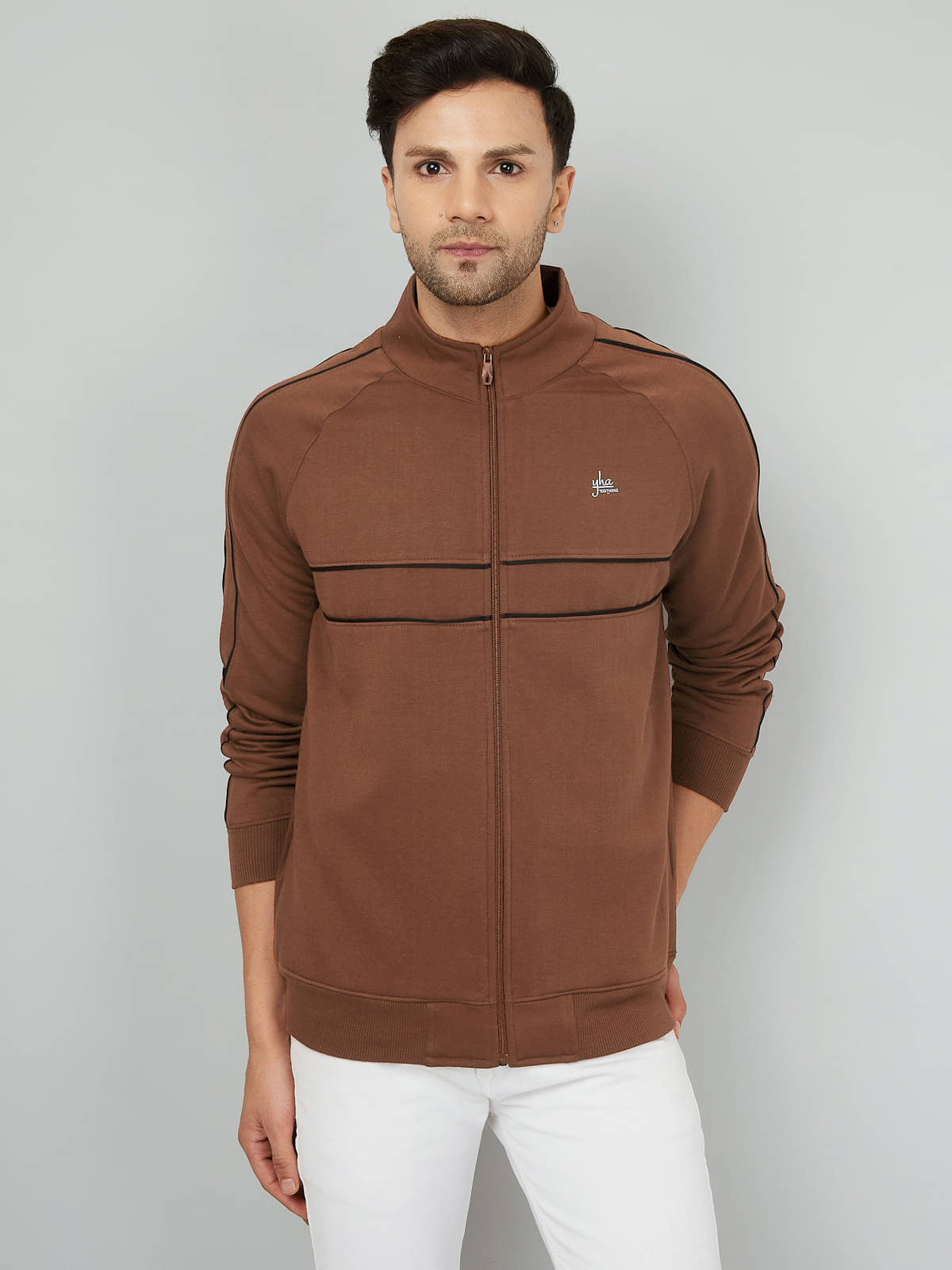     			YHA Fleece Men's Casual Jacket - Brown ( Pack of 1 )