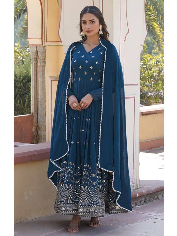 kedar fab Blue Anarkali Georgette Women's Stitched Ethnic Gown ( Pack of 1 ) kedar fab Blue Anarkali Georgette Women's Stitched Ethnic Gown ( Pack of 1 )