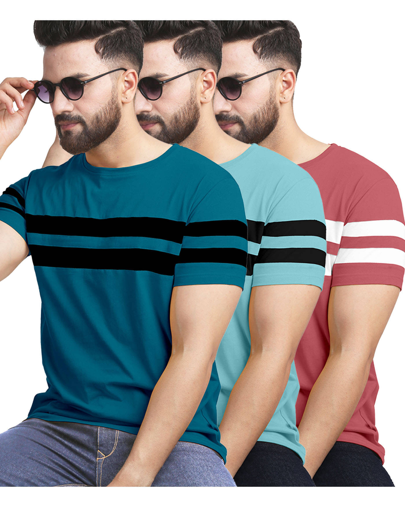 AUSK Pack of 3 Cotton Blend Regular Fit Men's T-Shirt ( Sky Blue ) AUSK Pack of 3 Cotton Blend Regular Fit Men's T-Shirt ( Sky Blue )