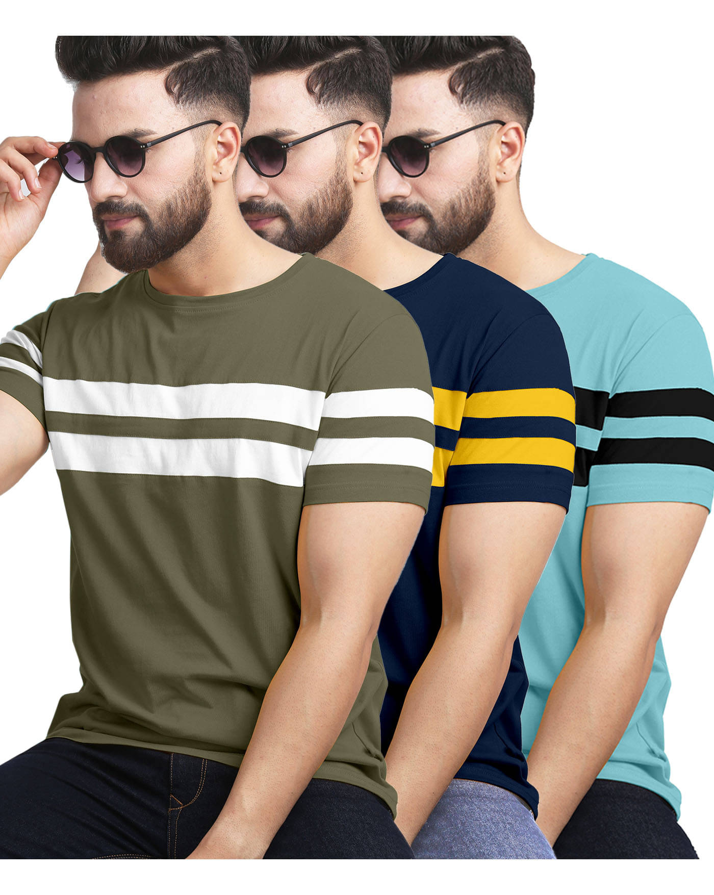 AUSK Pack of 3 Cotton Blend Regular Fit Men's T-Shirt ( Olive ) AUSK Pack of 3 Cotton Blend Regular Fit Men's T-Shirt ( Olive )