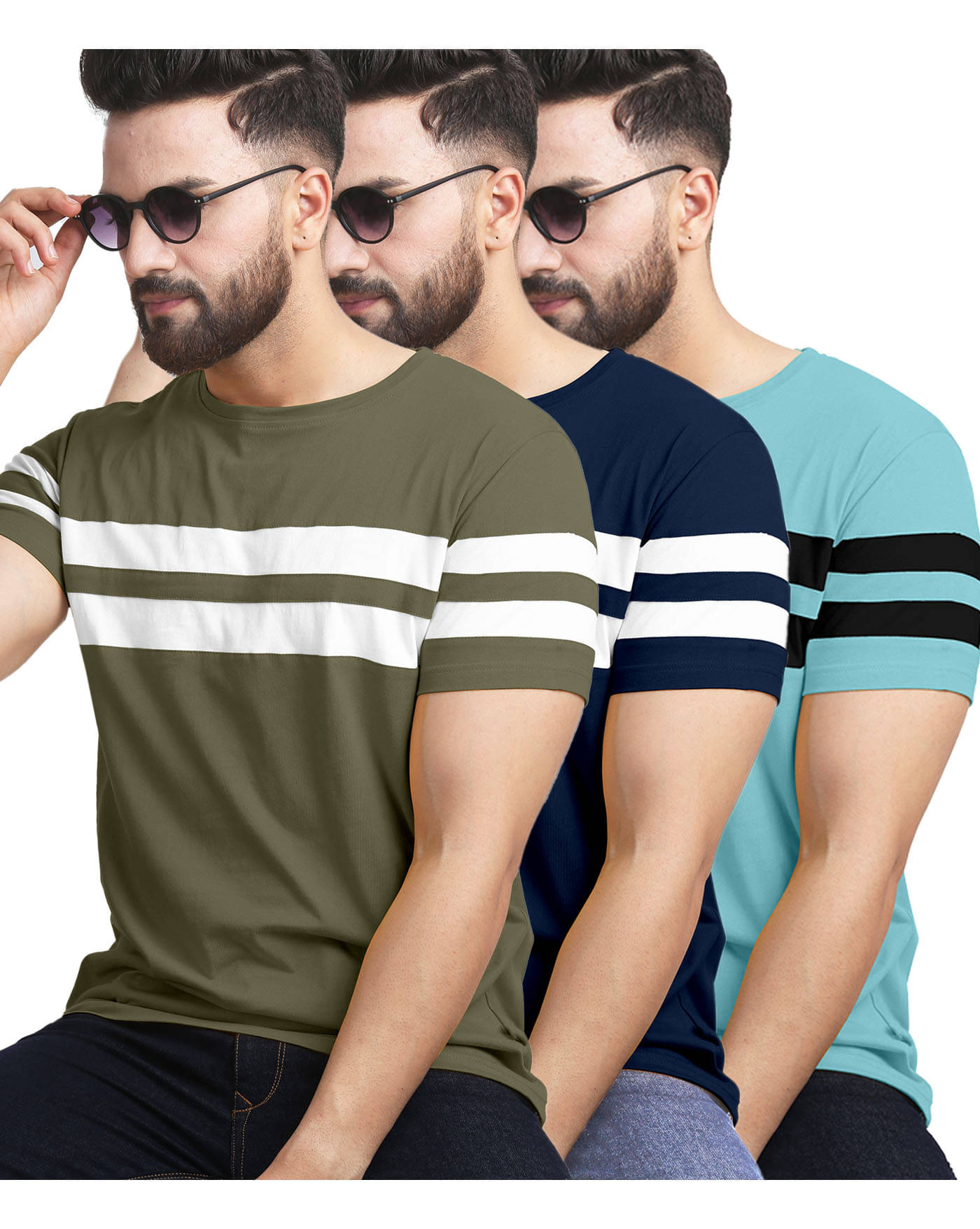 AUSK Pack of 3 Cotton Blend Regular Fit Men's T-Shirt ( Sky Blue ) AUSK Pack of 3 Cotton Blend Regular Fit Men's T-Shirt ( Sky Blue )