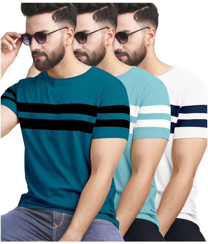     			AUSK Pack of 3 Cotton Blend Regular Fit Men's T-Shirt ( Teal )