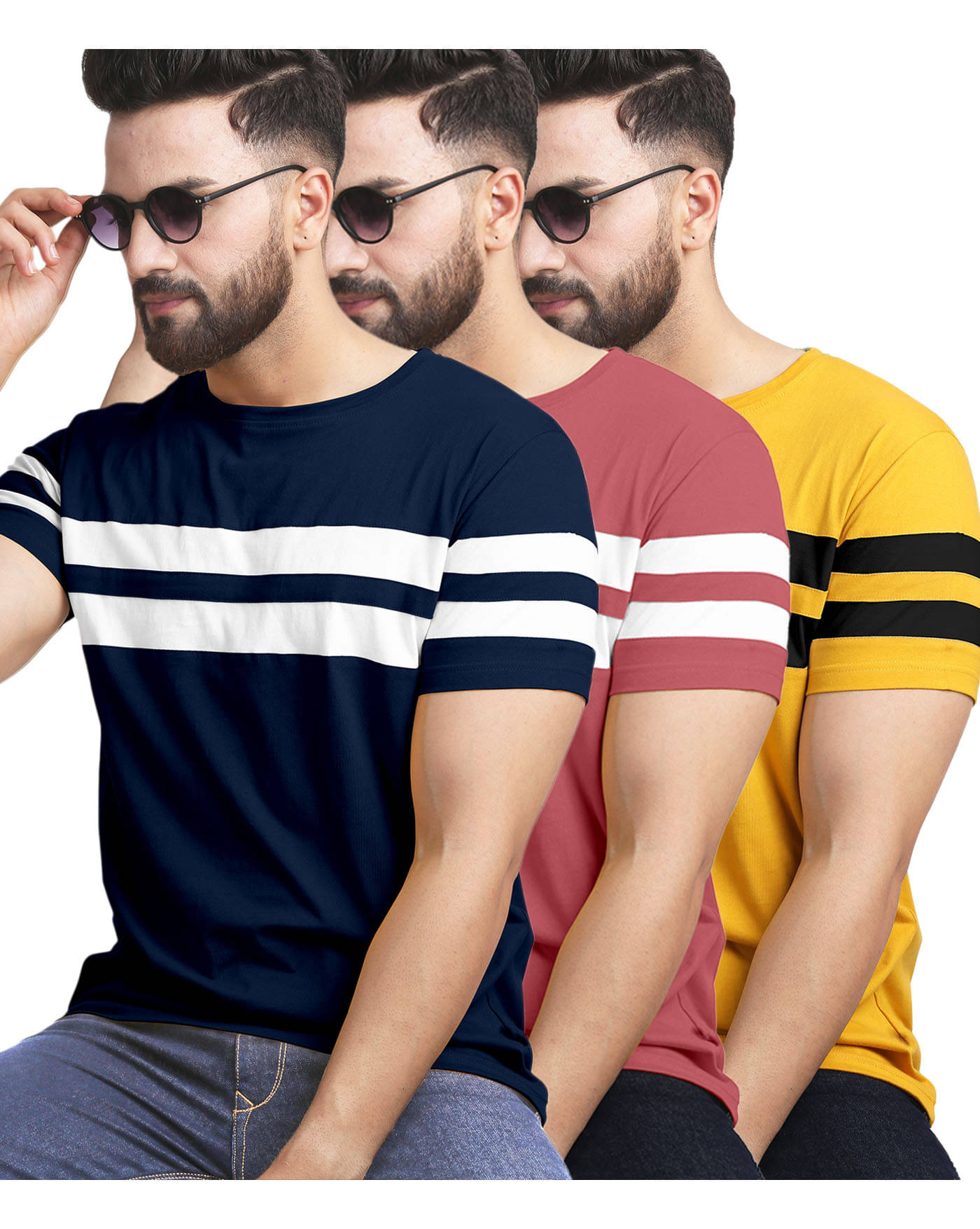     			AUSK Pack of 3 Cotton Blend Regular Fit Men's T-Shirt ( Peach )