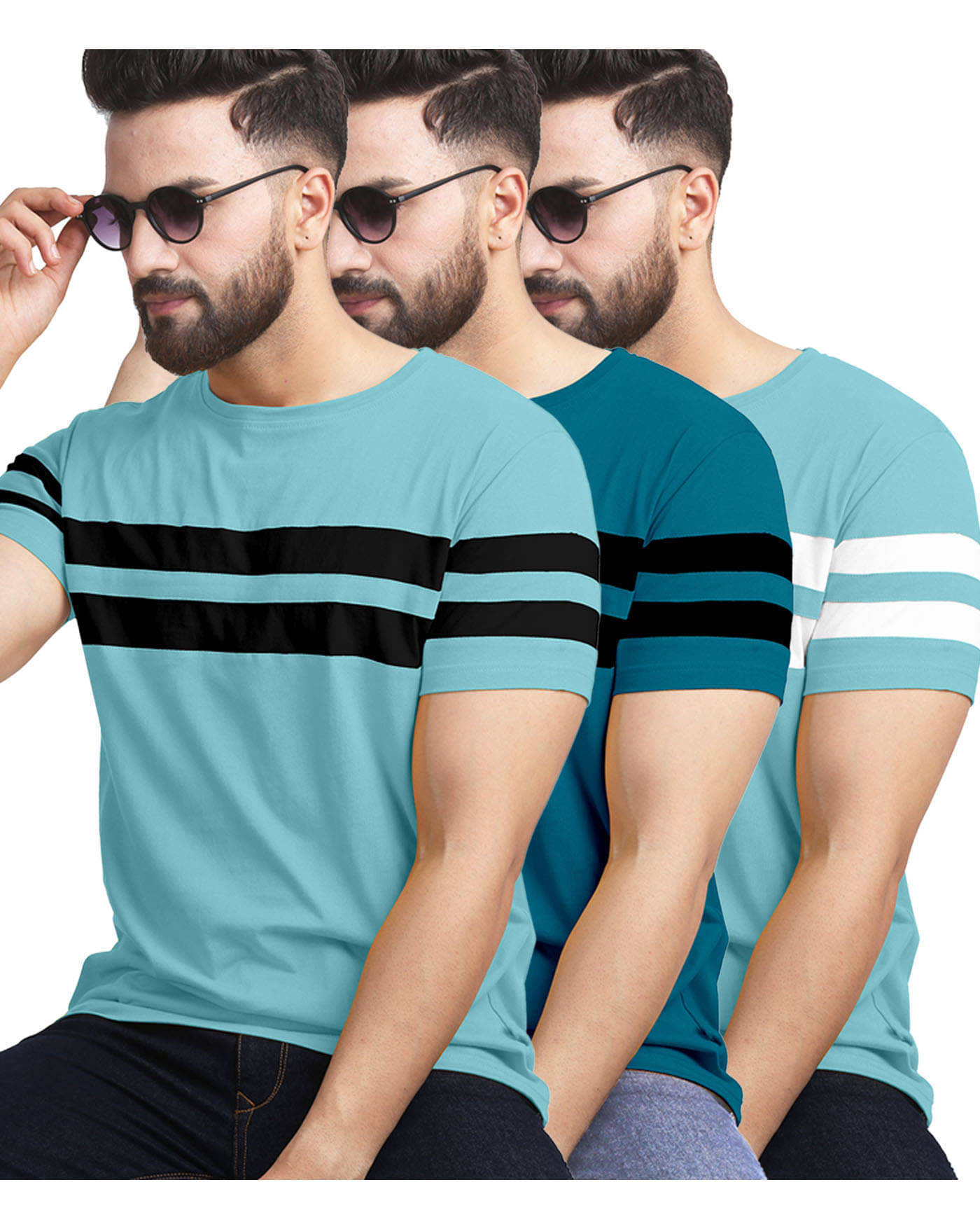 AUSK Pack of 3 Cotton Blend Regular Fit Men's T-Shirt ( Multicolor ) AUSK Pack of 3 Cotton Blend Regular Fit Men's T-Shirt ( Multicolor )
