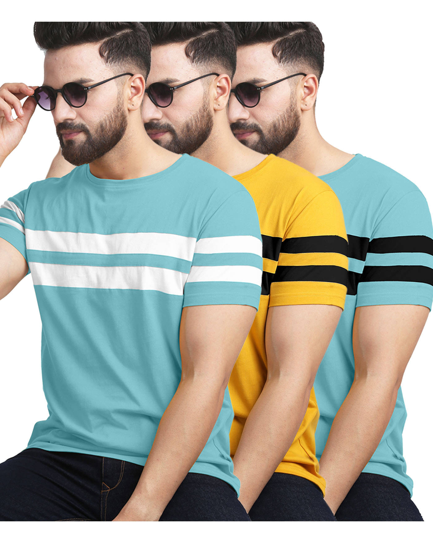     			AUSK Pack of 3 Cotton Blend Regular Fit Men's T-Shirt ( Mustard )