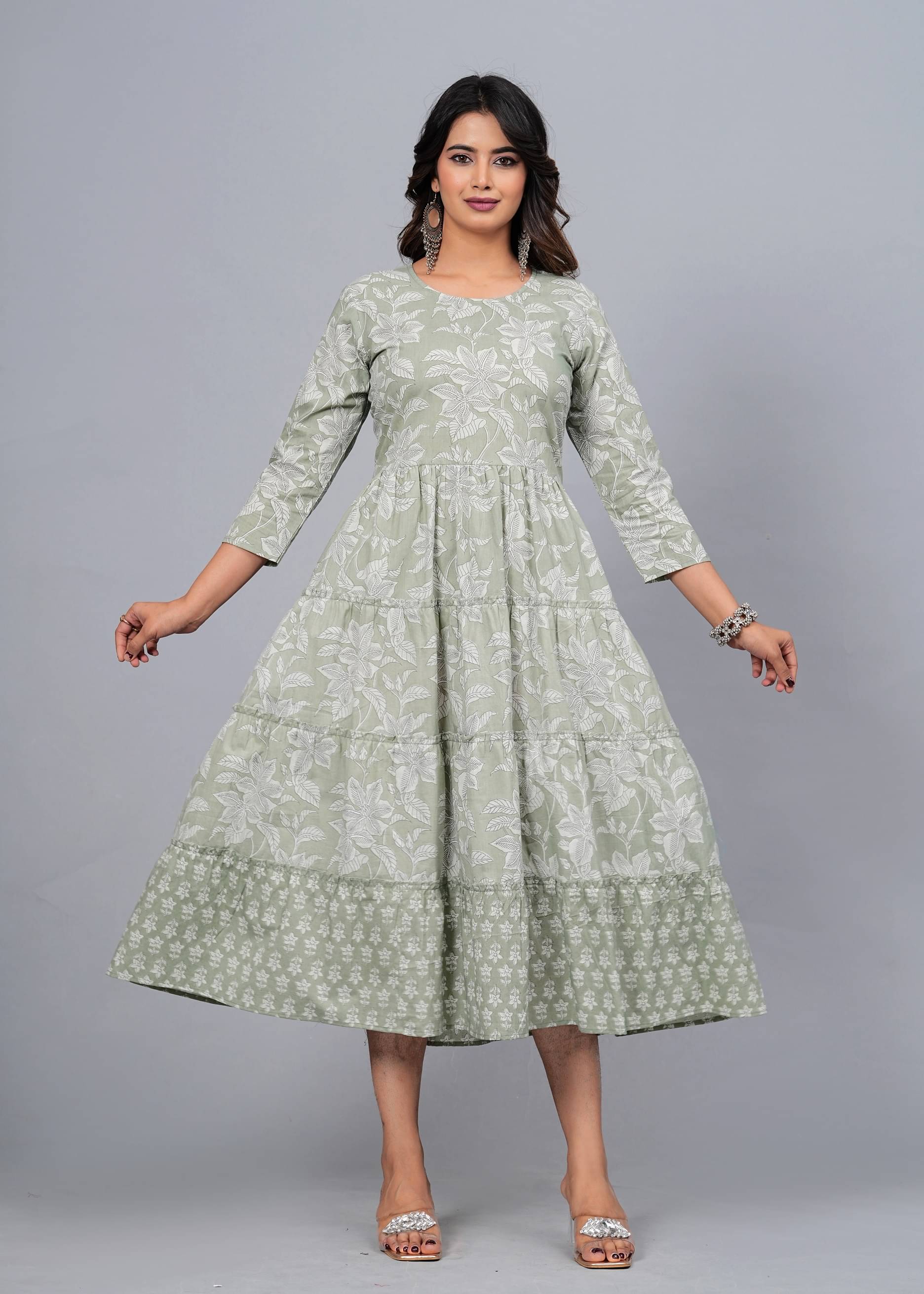 CTMTEX Rayon Flex Printed Anarkali Women's Kurti - Green,White ( Pack of 1 ) CTMTEX Rayon Flex Printed Anarkali Women's Kurti - Green,White ( Pack of 1 )