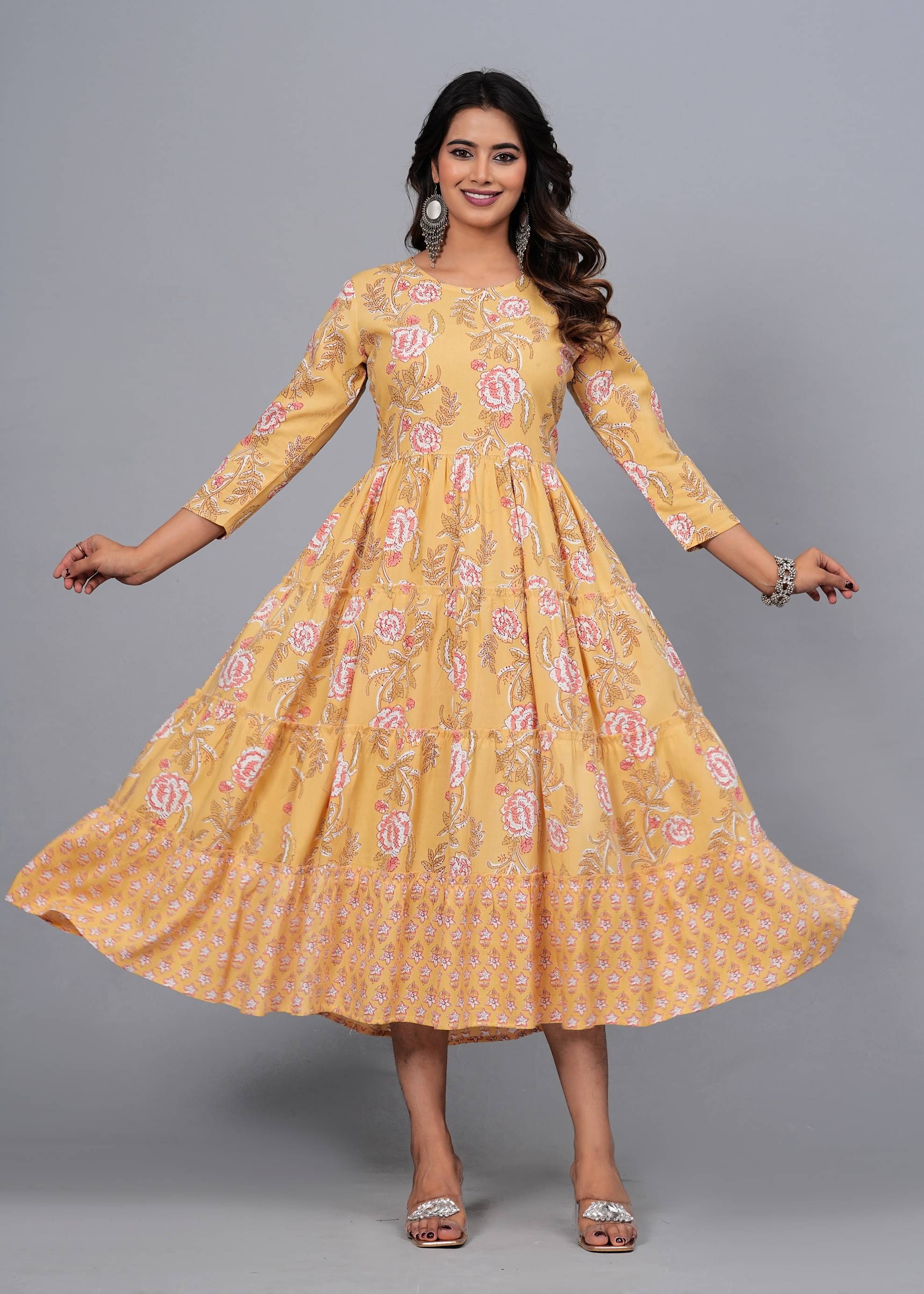 CTMTEX Rayon Flex Printed Anarkali Women's Kurti - Yellow,White ( Pack of 1 ) CTMTEX Rayon Flex Printed Anarkali Women's Kurti - Yellow,White ( Pack of 1 )