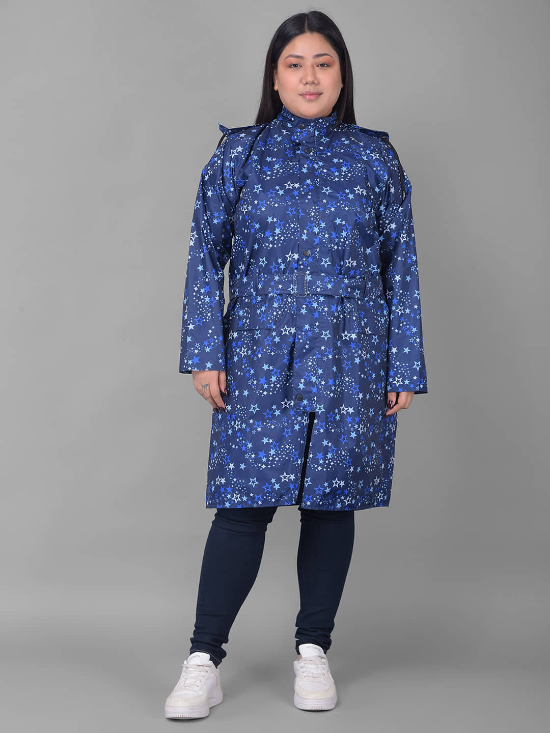 Dollar Polyester Long Raincoat - Blue