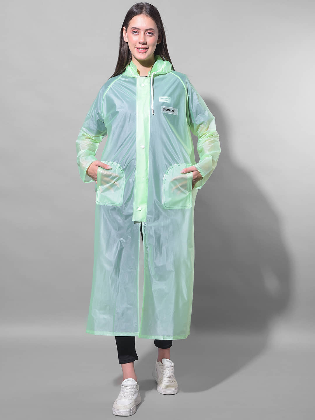 Dollar Polyester Long Raincoat - Green