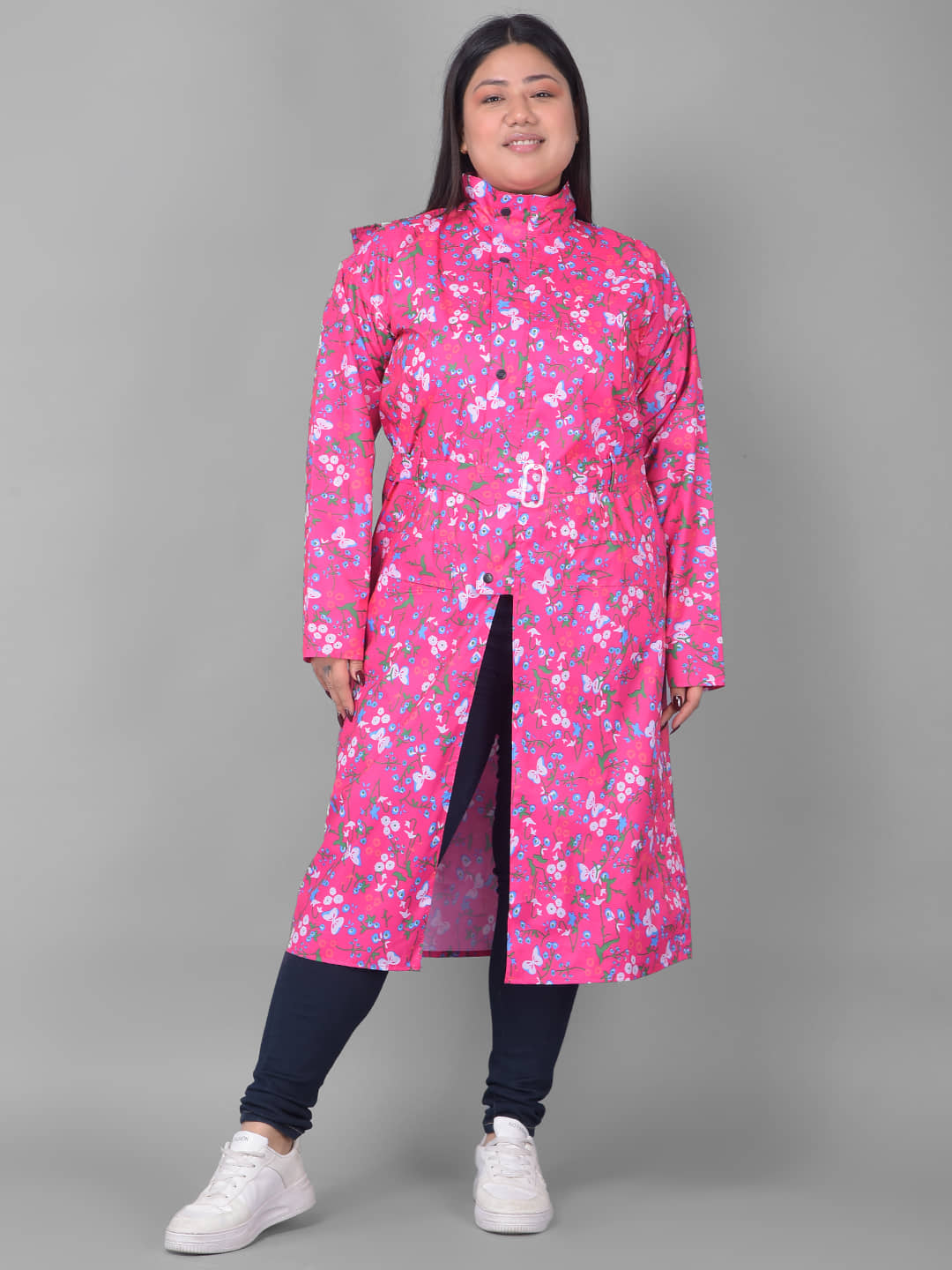 Dollar Polyester Long Raincoat - Pink