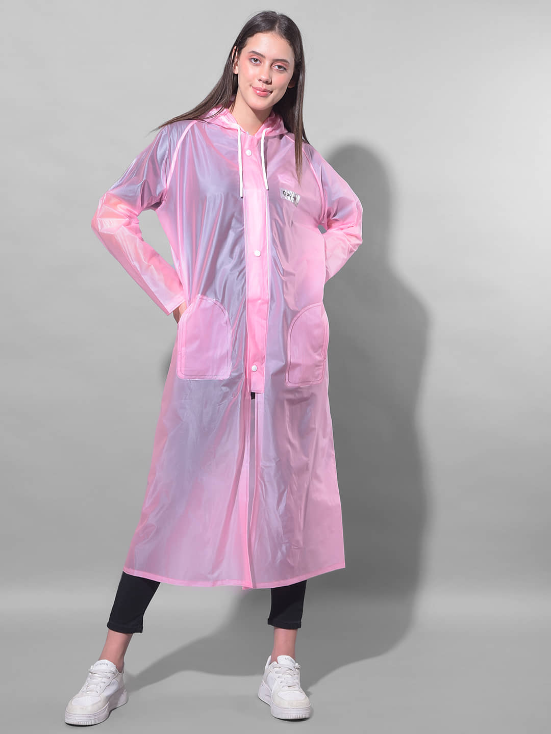 Dollar Polyester Long Raincoat - Pink