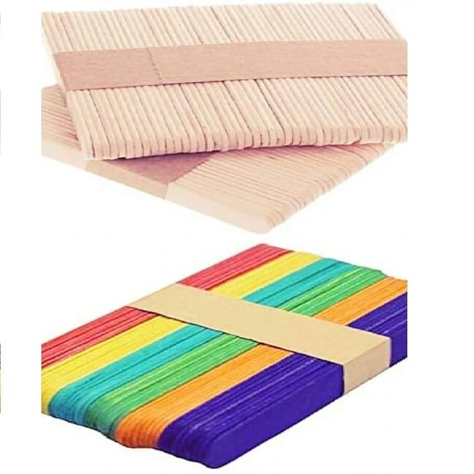     			ECLET 100 Sticks(50 Colored and 50 Plain) Sticks Natural Wooden ice Cream Sticks for School Projects