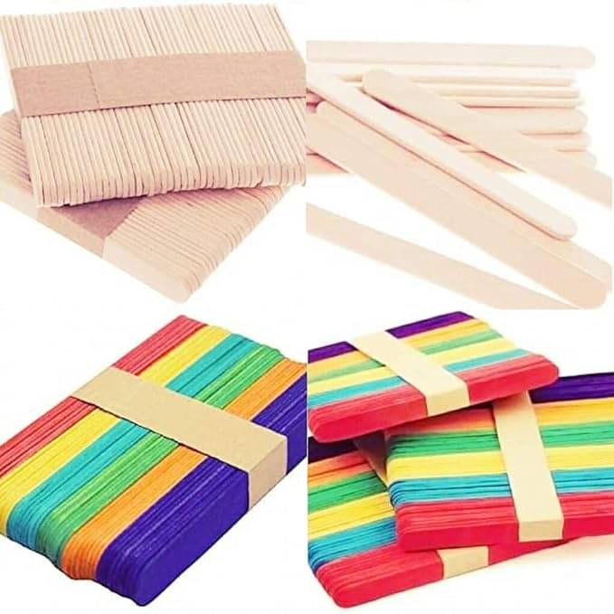     			ECLET 200 Sticks(100 Colored and 100 Plain) Sticks Natural Wooden ice Cream Sticks for School Projects