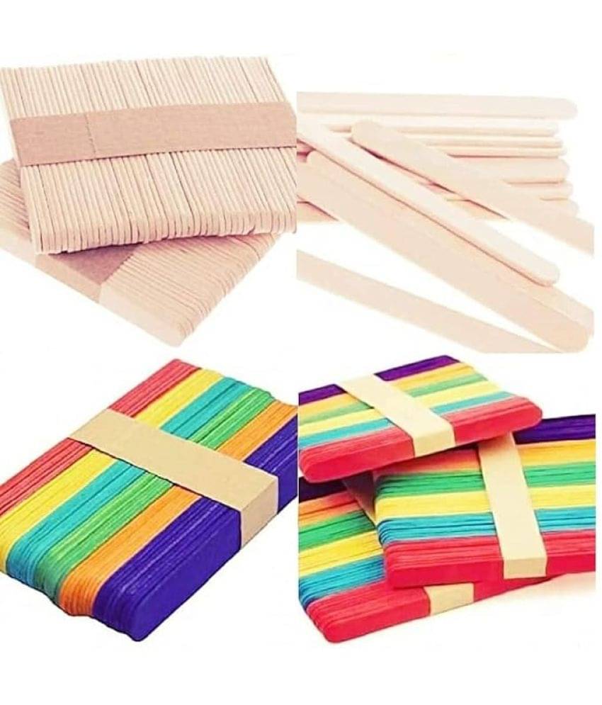     			ECLET 200 Sticks(100 Colored and 100 Plain) Sticks Natural Wooden ice Cream Sticks for School Projects