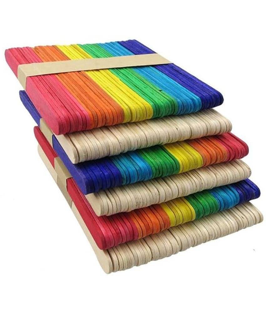     			ECLET 400 Sticks(200 Colored and 200 Plain) Sticks Natural Wooden ice Cream Sticks for School Projects