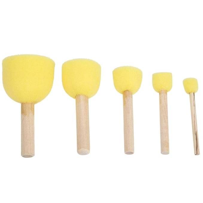     			Eclet 5 Pcs Round Stencil Sponge Wooden Handle Foam Brush Set Painting Tools for Kids DIY Painting Stencils Arts and Crafts Tool Accessories
