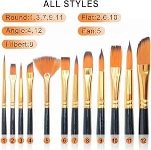     			ECLET Craft Painting Brushes Set of 12 Professional Round Pointed Tip Nylon Hair Artist Acrylic Paint Brush for Acrylic/Watercolor/Oil Painting(O)