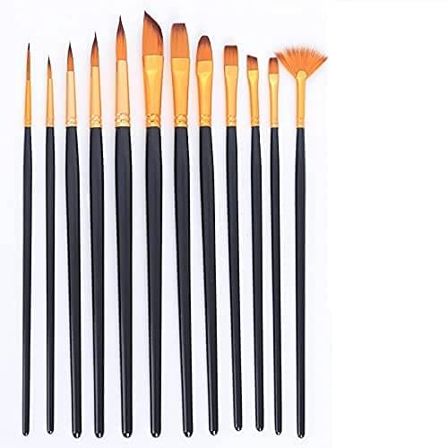     			ECLET Craft Painting Brushes Set of 12 Professional Round Pointed Tip Nylon Hair Artist Acrylic Paint Brush for Acrylic/Watercolor/Oil Painting (Set of 1, Black, Golden)