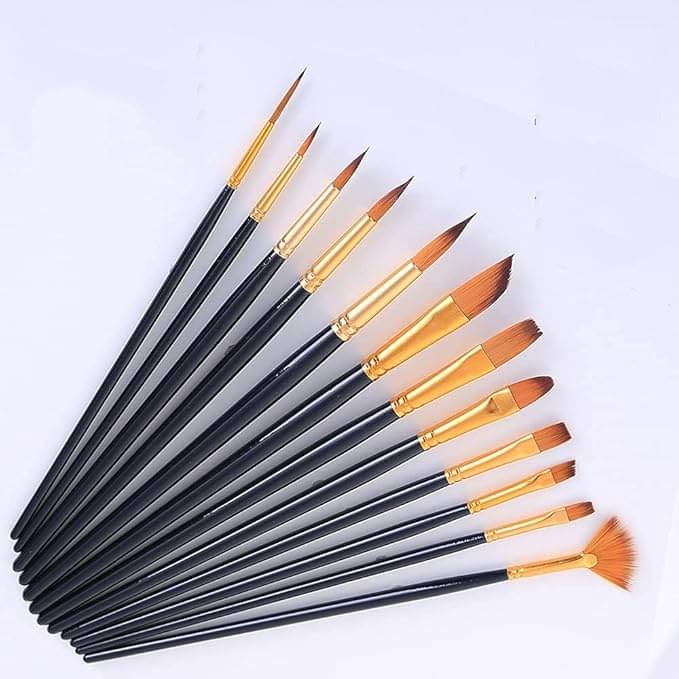     			ECLET Craft Synthetic Assorted Hair Mix Paint Brushes Set of 12 Professional Round Pointed Tip Nylon Hair Artist Acrylic Paint Brush for Acrylic/Watercolor/Oil Painting Color_Black