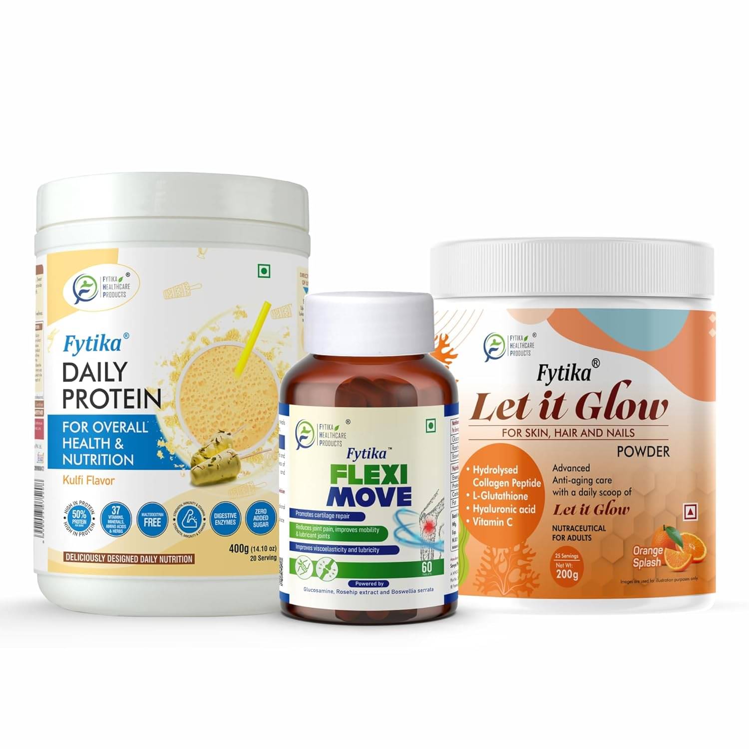 FYTIKA Protein& FlexiMove&Let it Glow 3 gm Pack of 3 FYTIKA Protein& FlexiMove&Let it Glow 3 gm Pack of 3