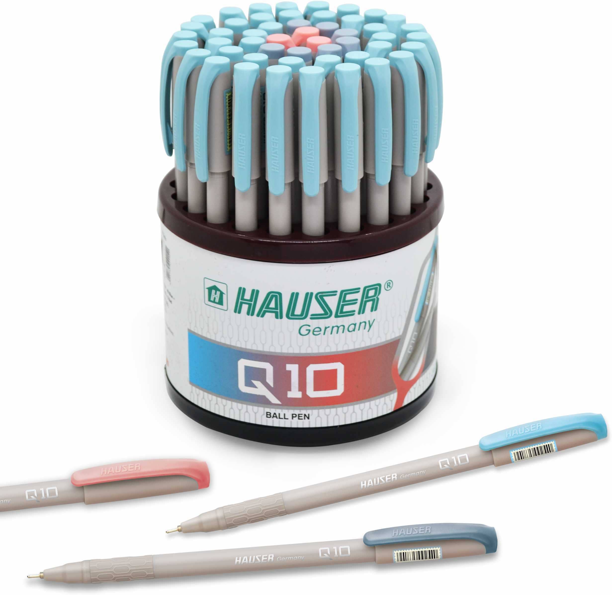 Hauser Q10 Ball Pen 50Pcs Stand - 40 Blue + 7 Black + 3 Red