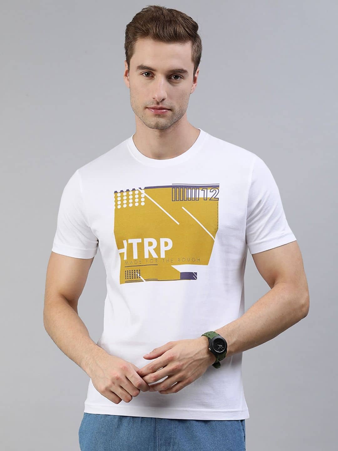 Huetrap Pack of 1 Cotton Blend Regular Fit Men's T-Shirt ( White )