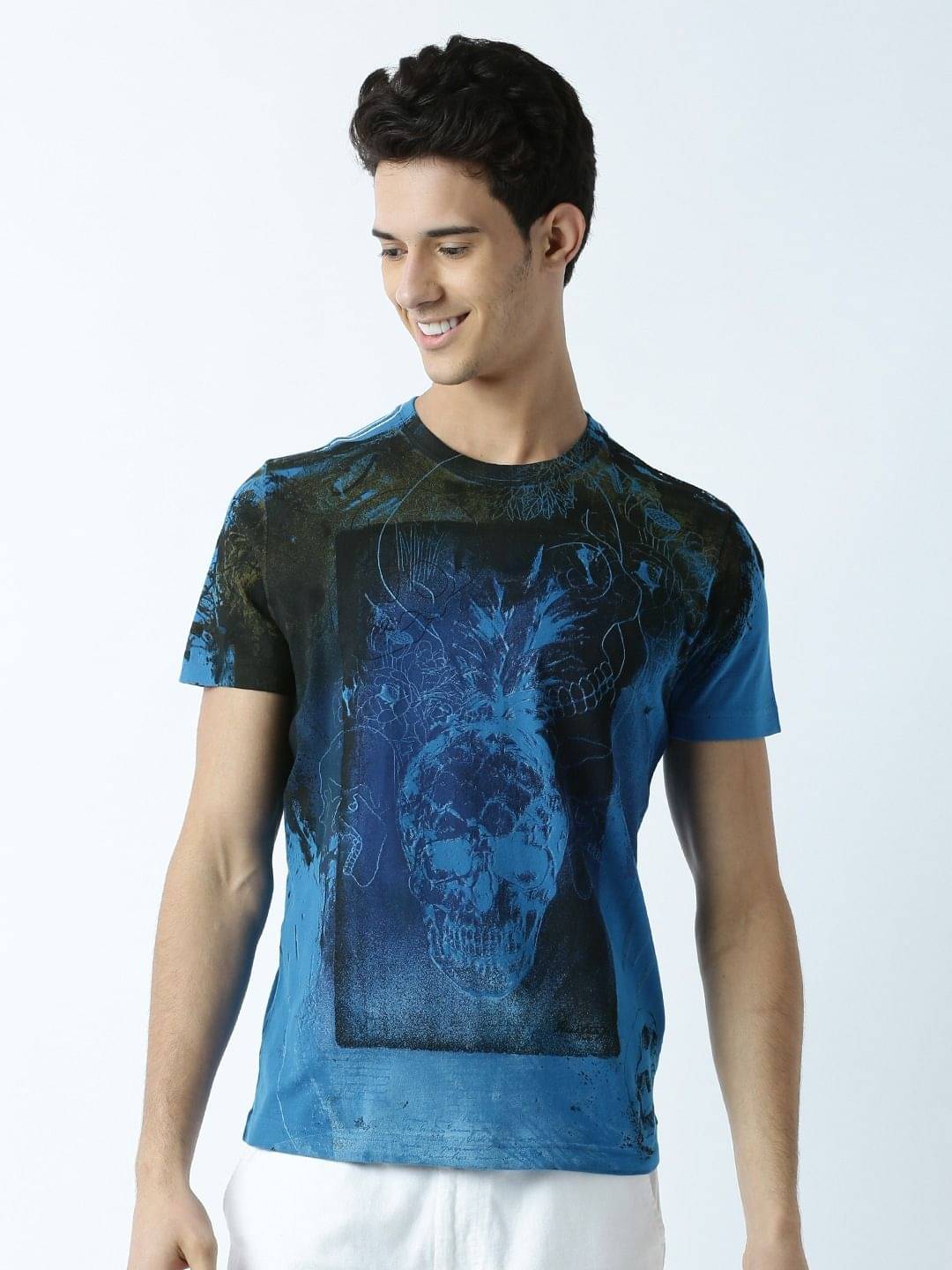     			Huetrap Pack of 1 Cotton Regular Fit Men's T-Shirt ( Blue )