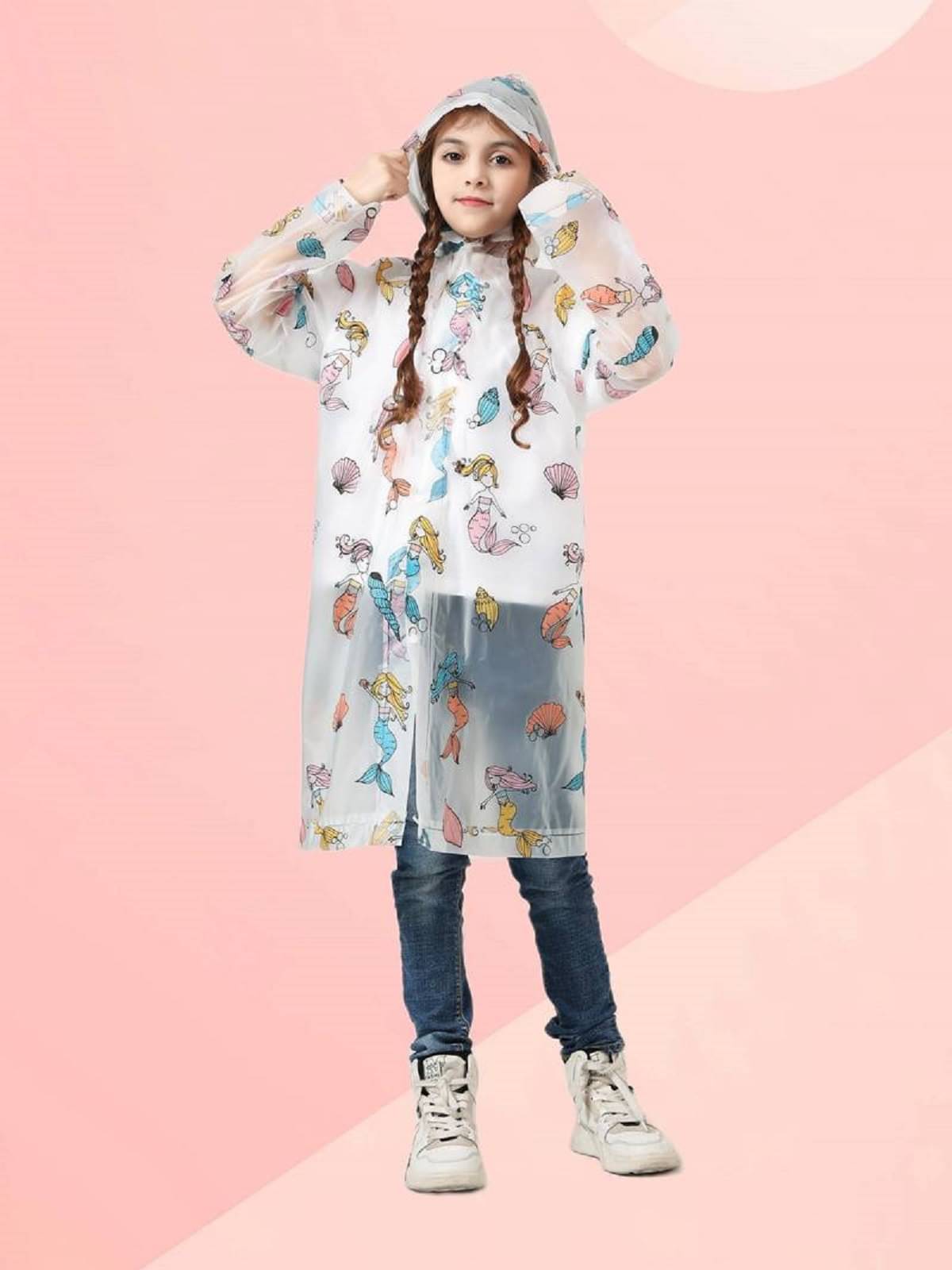     			Infispace Kid's Premium Eco-Friendly EVA Comfort Multi Color Raincoat Mermaid Print Rain(Pack of 1)