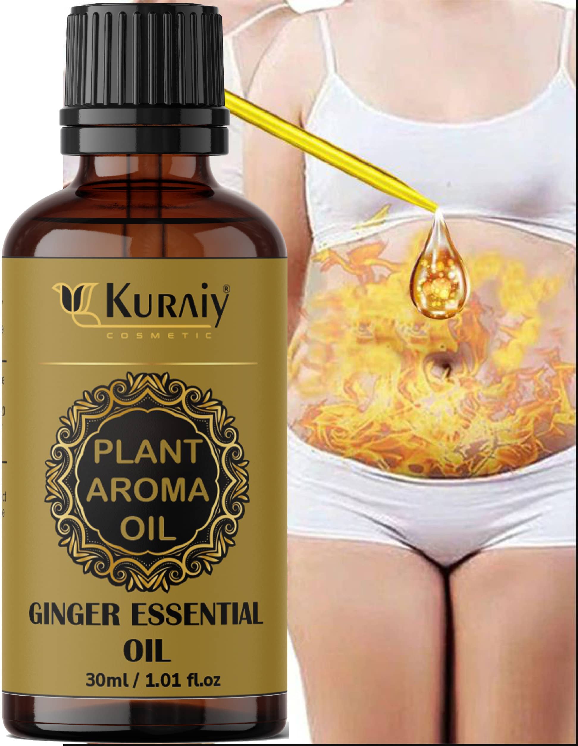 KURAIY Tummy Ginger Oil, For Belly Drainage Ginger Oil For BellyFat Reduction For Weight