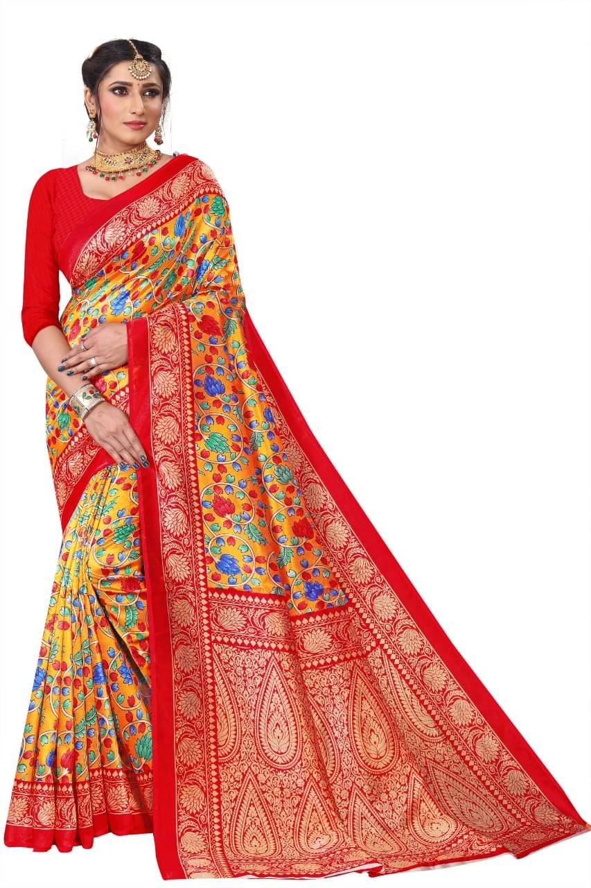 Kanooda Prints Art Silk Printed Saree With Unstitched Blouse Piece ( Yellow ) Kanooda Prints Art Silk Printed Saree With Unstitched Blouse Piece ( Yellow )