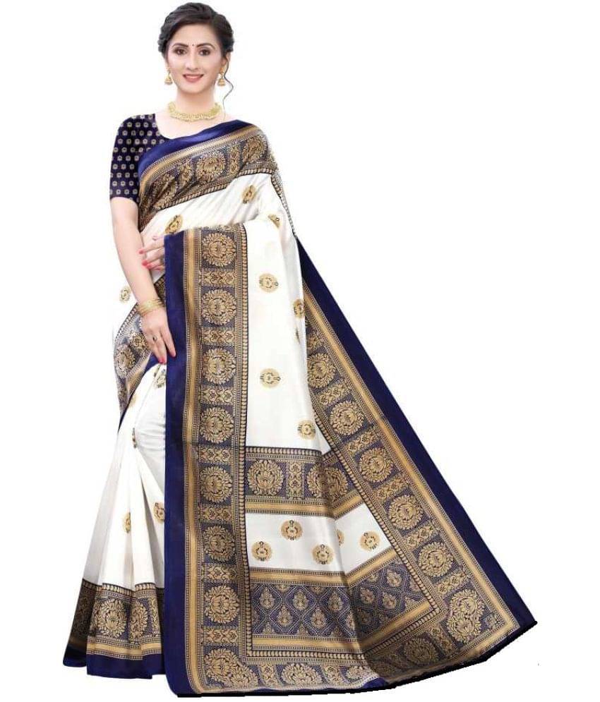     			Kanooda Prints Art Silk Printed Saree With Unstitched Blouse Piece ( Blue )