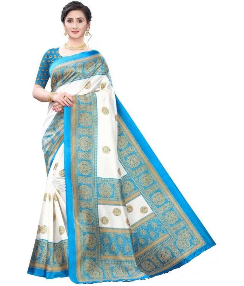 Kanooda Prints Art Silk Printed Saree With Unstitched Blouse Piece ( Rama ) Kanooda Prints Art Silk Printed Saree With Unstitched Blouse Piece ( Rama )