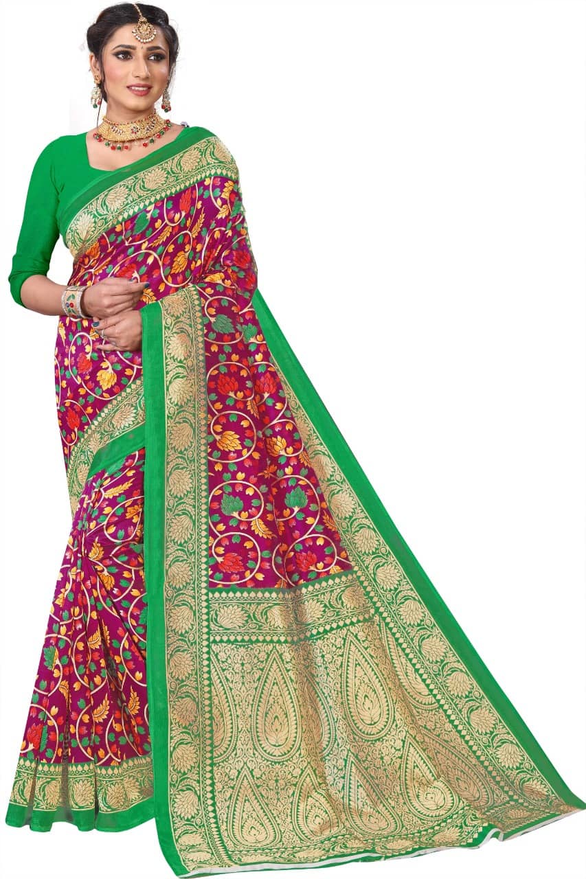 Kanooda Prints Art Silk Printed Saree With Unstitched Blouse Piece ( Yellow ) - Sarees | Buy online on ZillyBuy