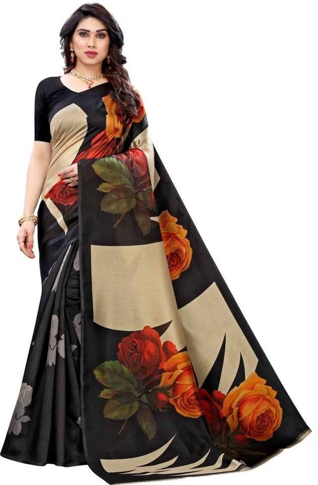 Kanooda Prints Art Silk Printed Saree With Unstitched Blouse Piece ( Black ) Kanooda Prints Art Silk Printed Saree With Unstitched Blouse Piece ( Black )