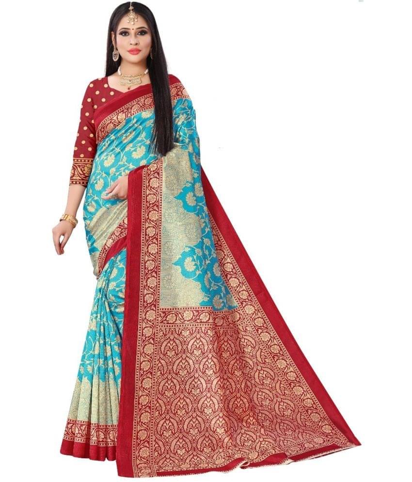 Kanooda Prints Art Silk Printed Saree With Unstitched Blouse Piece ( Rama ) Kanooda Prints Art Silk Printed Saree With Unstitched Blouse Piece ( Rama )