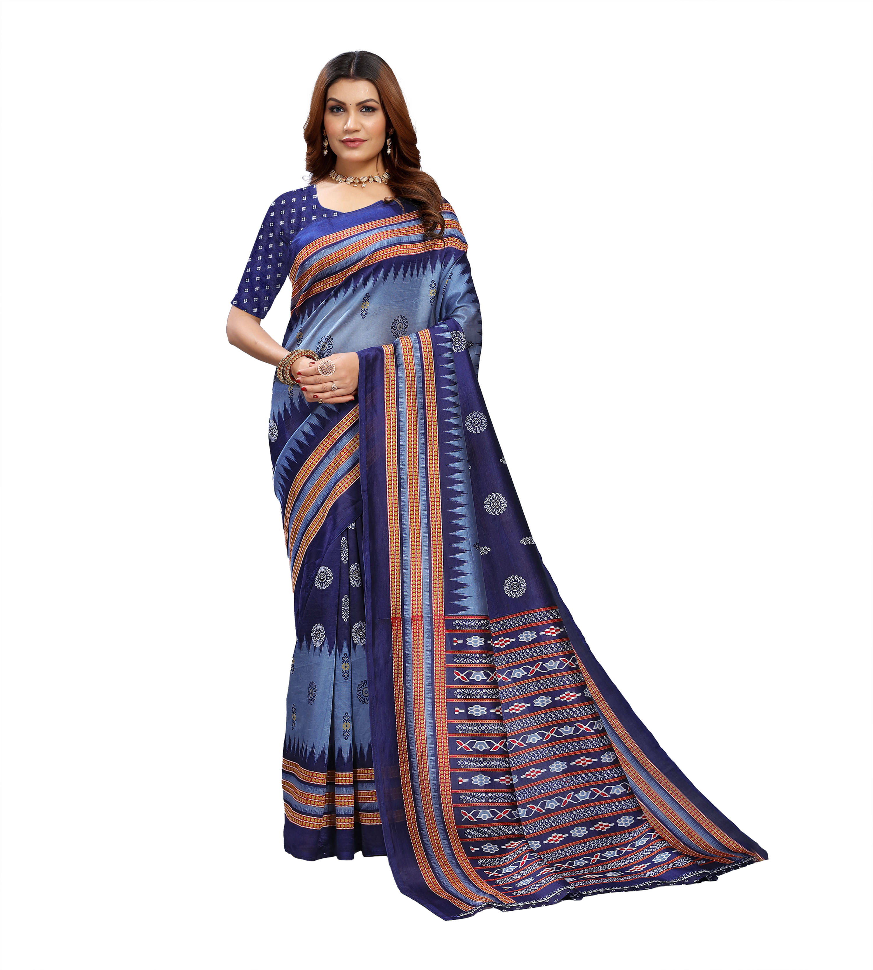Kanooda Prints Art Silk Printed Saree With Unstitched Blouse Piece ( Navy Blue ) Kanooda Prints Art Silk Printed Saree With Unstitched Blouse Piece ( Navy Blue )