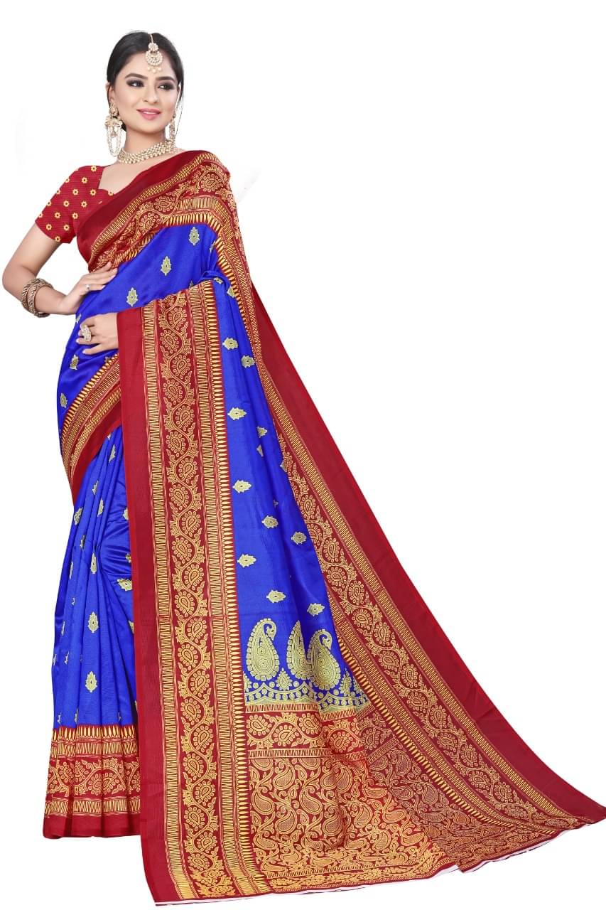 Kanooda Prints Art Silk Printed Saree With Unstitched Blouse Piece ( Blue ) Kanooda Prints Art Silk Printed Saree With Unstitched Blouse Piece ( Blue )