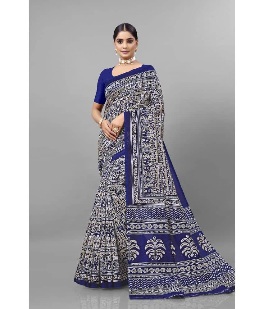 Kanooda Prints Art Silk Printed Saree With Unstitched Blouse Piece ( Blue ) - Sarees | Buy online on ZillyBuy