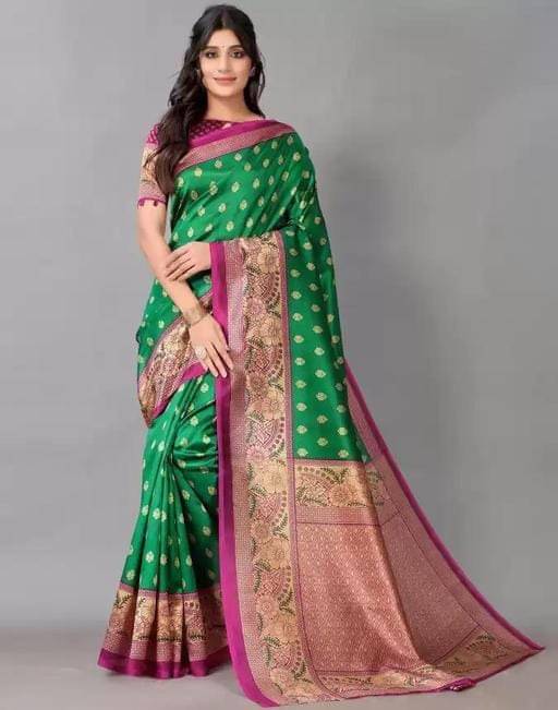     			Kanooda Prints Art Silk Printed Saree With Unstitched Blouse Piece ( Green )