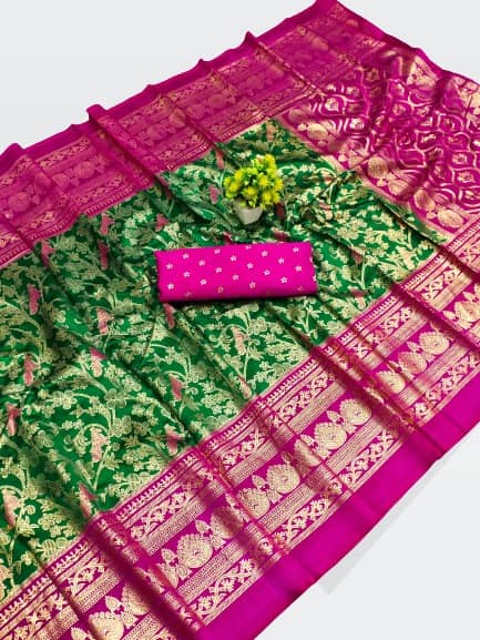 Kanooda Prints Art Silk Printed Saree With Unstitched Blouse Piece ( Green ) - Sarees | Buy online on ZillyBuy