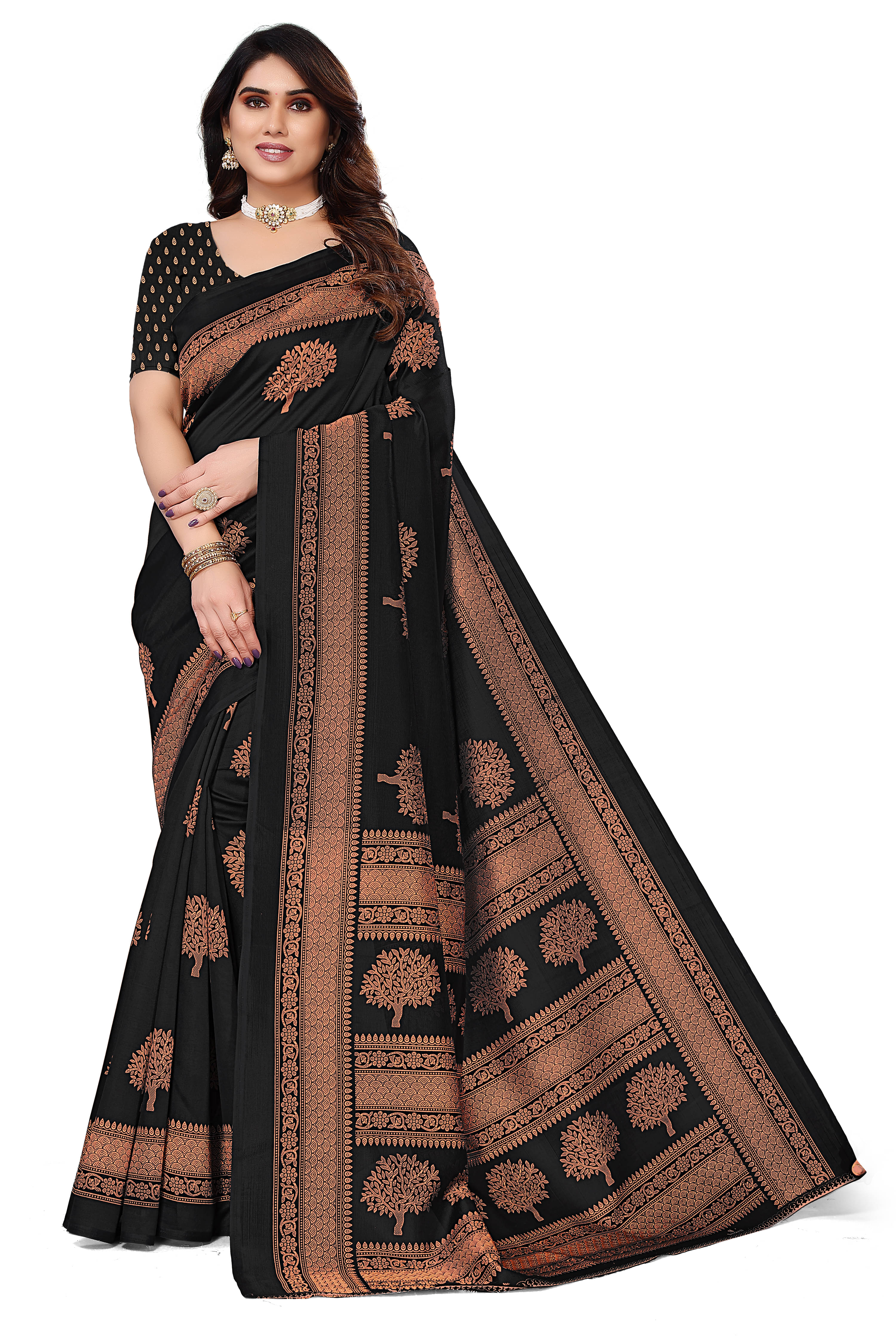 Kanooda Prints Art Silk Printed Saree With Unstitched Blouse Piece ( Black ) Kanooda Prints Art Silk Printed Saree With Unstitched Blouse Piece ( Black )