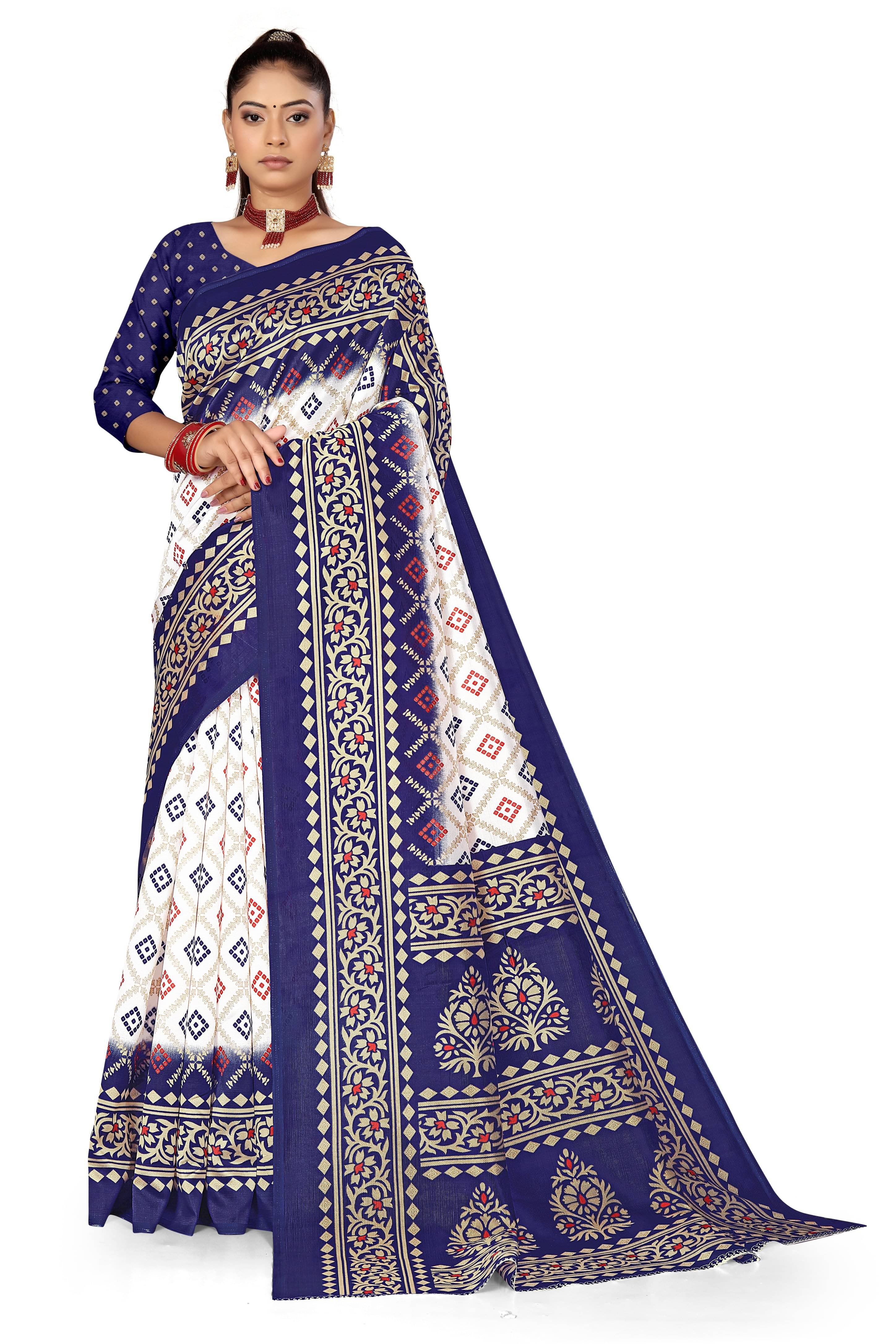     			Kanooda Prints Art Silk Printed Saree With Unstitched Blouse Piece ( Blue )