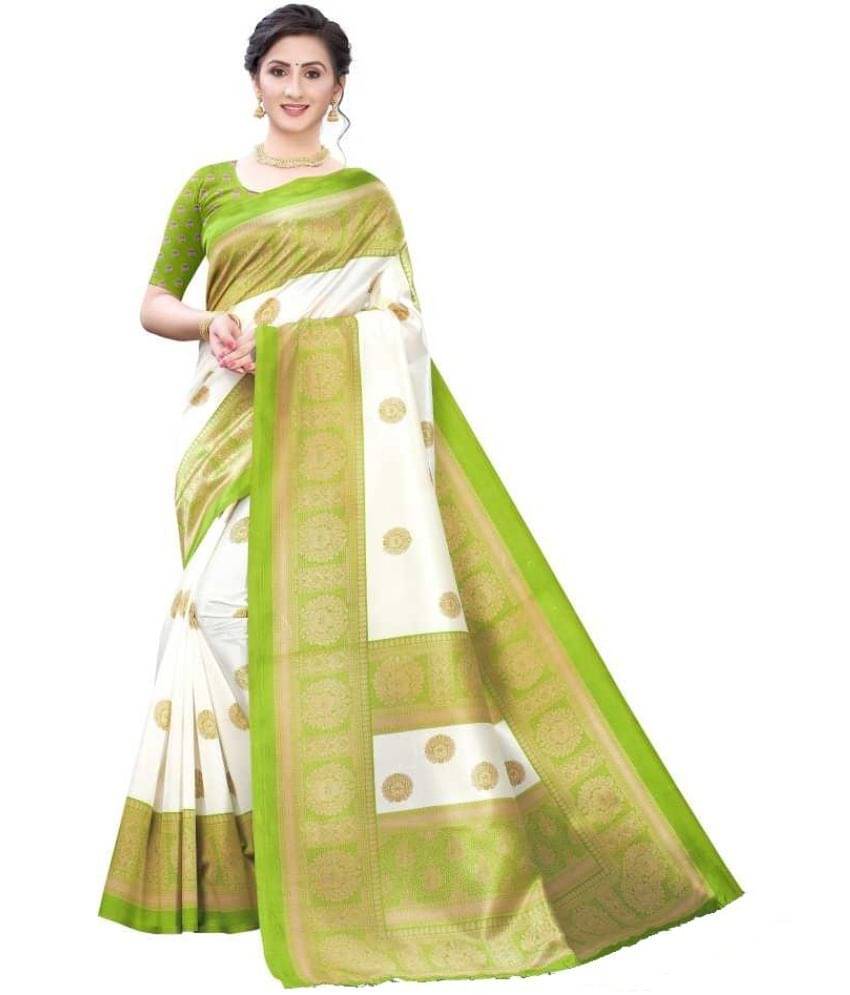     			Kanooda Prints Art Silk Printed Saree With Unstitched Blouse Piece ( Green )