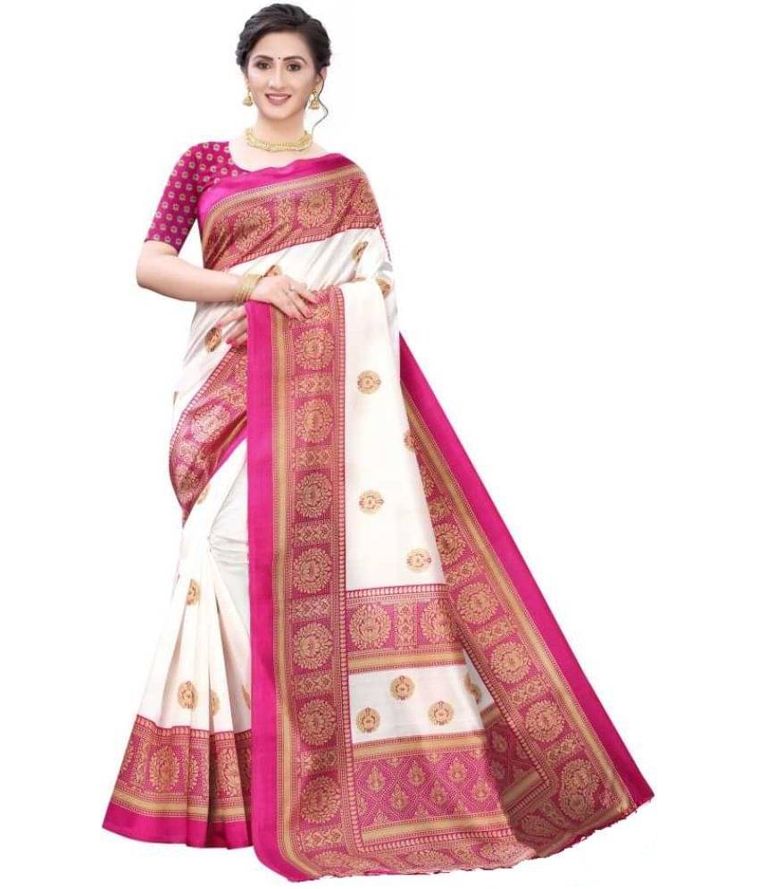 Kanooda Prints Art Silk Printed Saree With Unstitched Blouse Piece ( Pink )     			Kanooda Prints Art Silk Printed Saree With Unstitched Blouse Piece ( Pink )