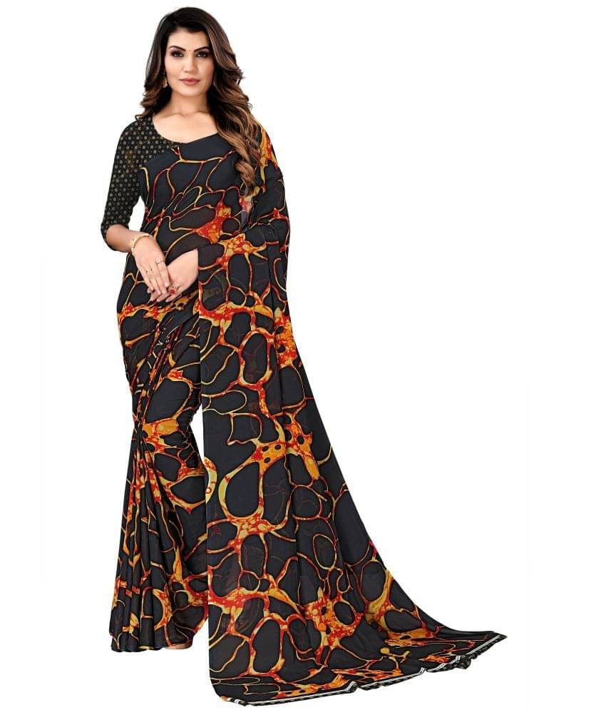 Kanooda Prints Georgette Printed Saree With Unstitched Blouse Piece ( Turquoise )     			Kanooda Prints Georgette Printed Saree With Unstitched Blouse Piece ( Turquoise )
